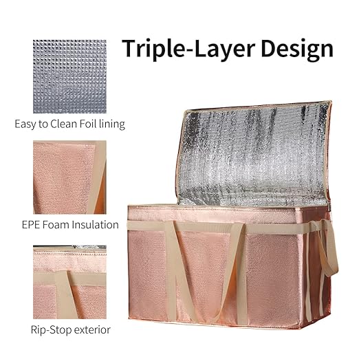 Bodaon 3-Pack Insulated Pizza Delivery Bags, XXX-Large Commercial Food Delivery Insulation Bag for Hot/Cold Food, Large Capacity Reusable Warming Bag, Gold