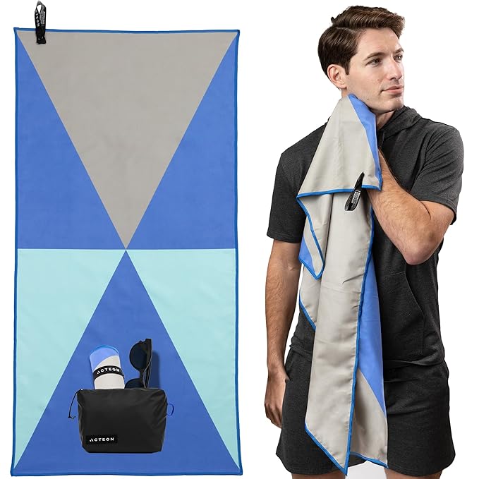 Acteon Microfiber Gym Towel & Wet Bag Travel Set, Large Quick Dry Silver ION Odor-Free Mega Absorbent Fiber, Fast Drying Men & Women Workout Gear for Body Sweat, Beach, Pool, Camping