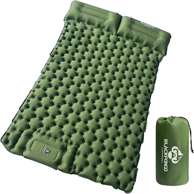 Camping Sleeping Pad, Ultralight Camping Mat with Pillow Built-in Foot Pump Inflatable Sleeping Pads Compact for Camping Backpacking Hiking Traveling Tent (Green, Double)
