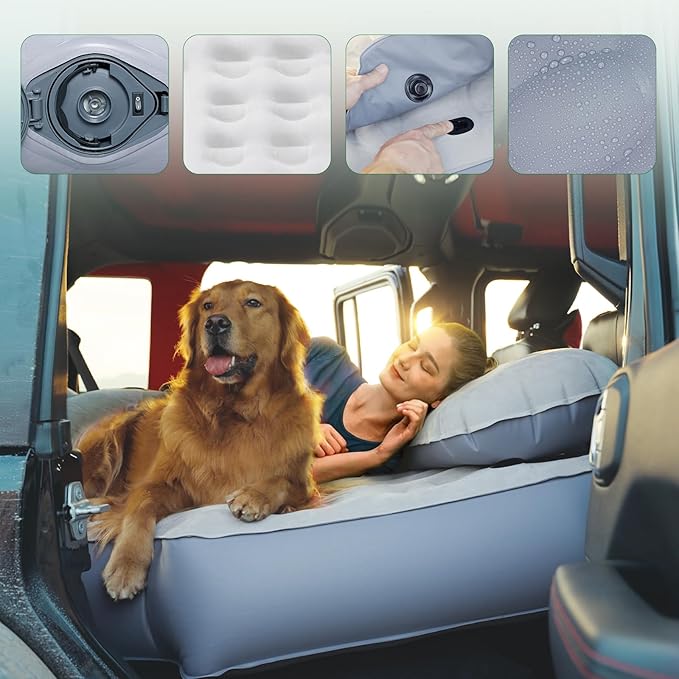 SUV Air Mattress with One-Click Charging Wireless Air Pump, Detachable Pillow, 10inch Air Mattress for Jeep Wrangler JK JKU JL JLU Unlimited 4 Door, Heavy Duty, Car Camping, Patent Pending