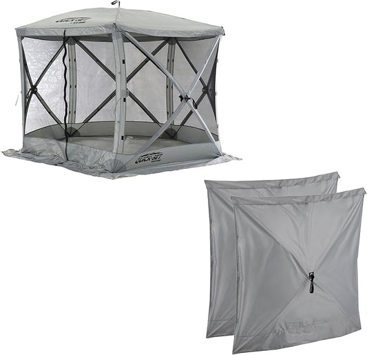 CLAM Quick Set Venture 9 x 9 Ft Portable Outdoor Camping Canopy Shelter, Gray + Clam Quick Set Screen Hub Gray Fabric, Accessory Only (6 Pack)