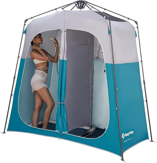 KingCamp Camping Shower Tent, Instant Portable Privacy Shelter, 1/2 Room Large Outdoor Toilet Tent with Floor, Water-Resistant, Windproof & Easy Setup for Beach, Camping & Hiking