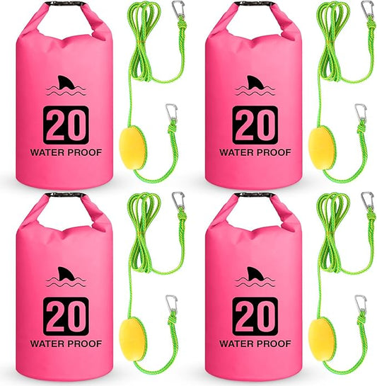 4 Set 2 in 1 Sand Anchor and Buoy Kit Floating Bag Kayak Anchor Waterproof Dry Bag for Lake Beach Boats Watercrafts Hiking Camping Water Sports Surfing Tubing Kayaking(Rose Red)