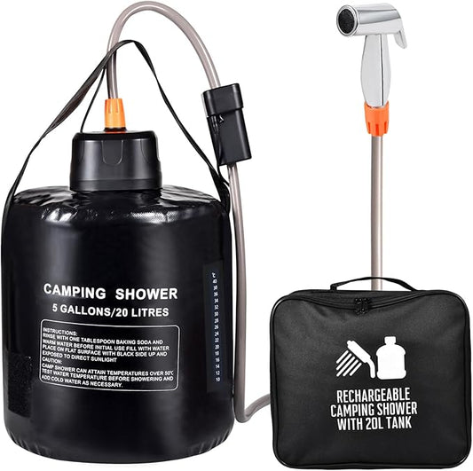 Portable camping shower,5 gallon/20 liter black PVC water bag,electric air pump,outdoor camping shower, solar water heater shower,built-in thermometer,beach,camping,hiking,outdoor shower ideal choice