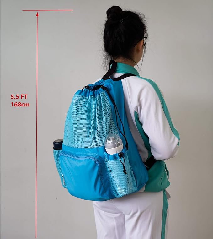 ButterFox Large Swimming Equipment Mesh Bag With Separated Waterproof Dry Compartment, Dry and Wet Separated (Light Blue)