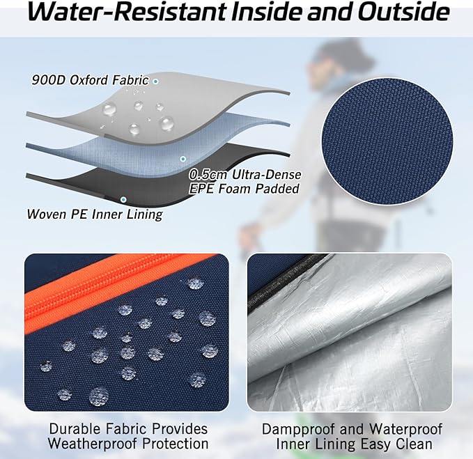 Padded Ski Bag - Waterproof, Adjustable Length, Fits Skis Up to 200cm, Portable Snow Travel Bag with Removable Shoulder Strap