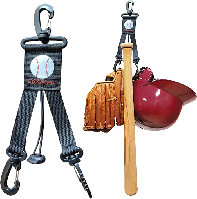 Baseball Softball Gear Hanger - 3 in 1 Dugout Organizer and Bat Holder with 2 Clips - Versatile Hiking and Camping Accessories