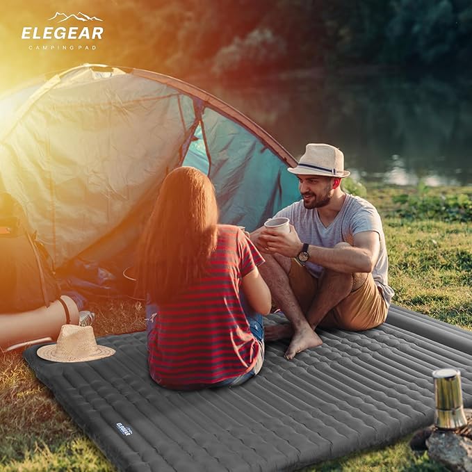 Elegear Double Sleeping Pad for Camping, 4" Ultra-Thick Self Inflating Camping Pad 2 Person with Pillow Built-in Foot Pump Camping Sleeping Mat for Backpacking, Hiking, Portable Camping Pad