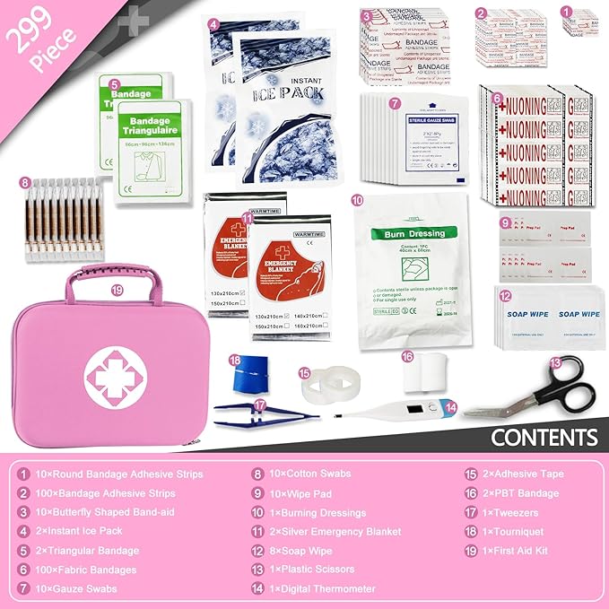 Portable-Home First-Aid Emergency-Kit Car-Travel - 299Pcs Urgent Basic First Aid Set Earthquake Emergency Kit Outdoor Backpacking Gear for Hiking Office Pink YIDERBO