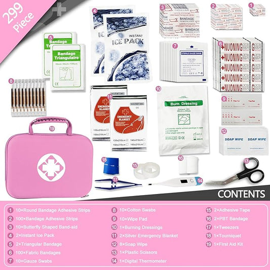 Portable-Home First-Aid Emergency-Kit Car-Travel - 299Pcs Urgent Basic First Aid Set Earthquake Emergency Kit Outdoor Backpacking Gear for Hiking Office Pink YIDERBO
