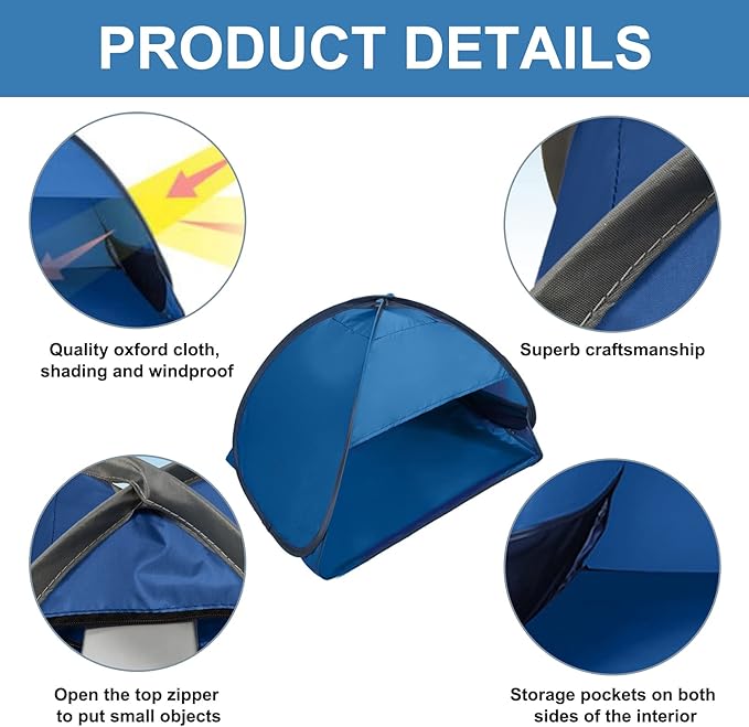 Beach Sun Shelters Pop Up Beach Tent, 1 PCS Portable Sun Shelter Tent for Anti-UV Windproof Camping Picnic Tent Small Dogs Cats and Other Small Pets, Blue
