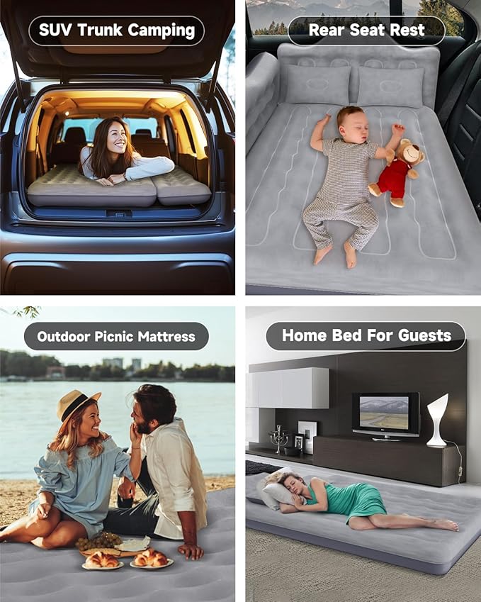 Umbrauto Truck Air Mattress Back Seat| Inflatable Car Camping Mattress Bed for Back Seat, SUV Blow Up Rear Seat Sleeping AirBed for Van Travel with Pump & Pillows