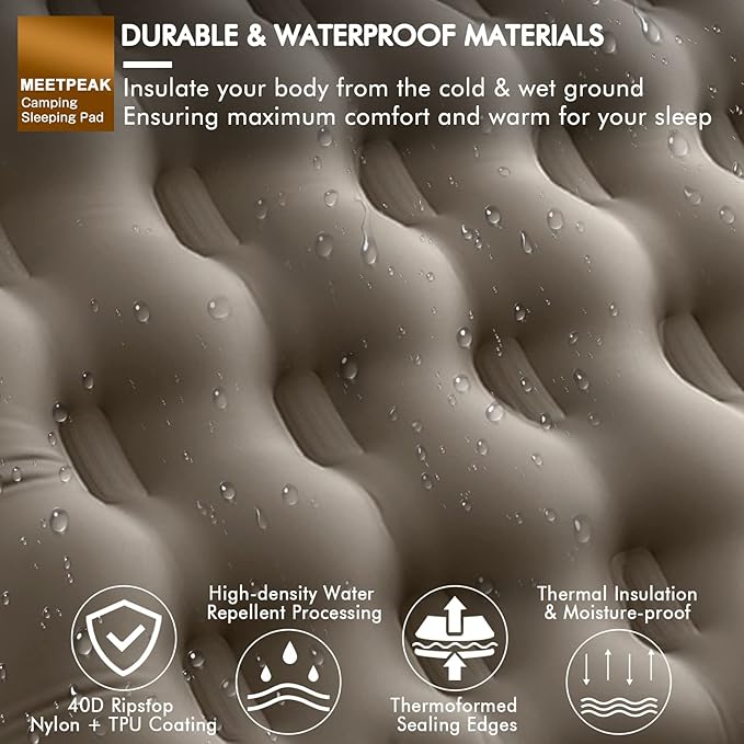 MEETPEAK Extra Thickness 5 inch Inflatable Sleeping Pad - Ultralight Compact Camping Sleeping Mat With Built-in Pump, Portable Camping Air Mattress for Tent Hiking Backpacking Traveling