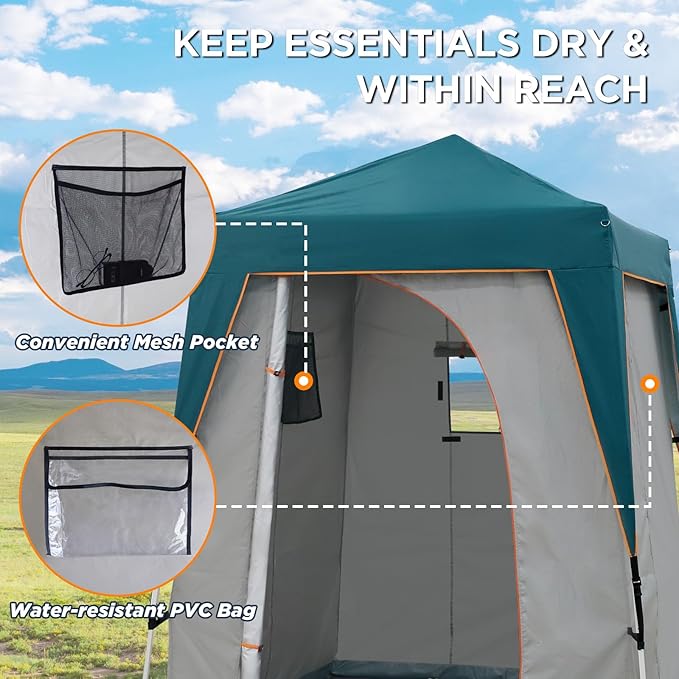 EAGLE PEAK 6x6 Pop Up Privacy Tent with Ground Mat, Portable Changing Room & Outdoor Shower Tent, Portable Canopy for Camping, Hiking, Pool Parties, Photoshoots or Toilet Shelters (Gray/Blue)