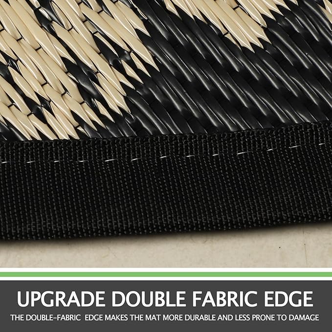 Capslpad 10Ft Round Outdoor Rug for Patio Reversible Mat Waterproof Plastic Straw Rug Boho Circle Indoor Outside Area Rug for RV Camping Picnic Pool Tent Balcony Beach Deck Doormats Decor, Beige