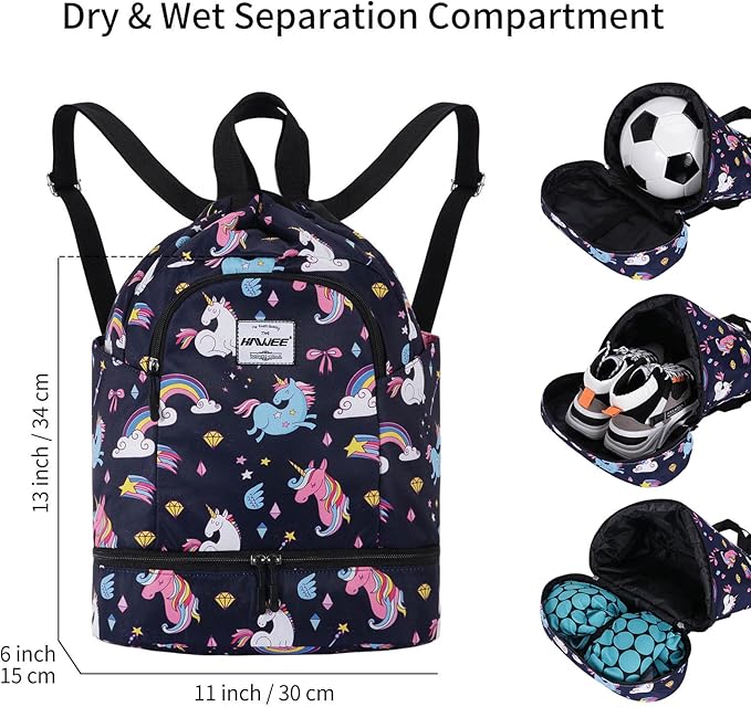 Dry Wet Drawstring Backpack with Shoe Compartment for Women Adjustable Gym Bag
