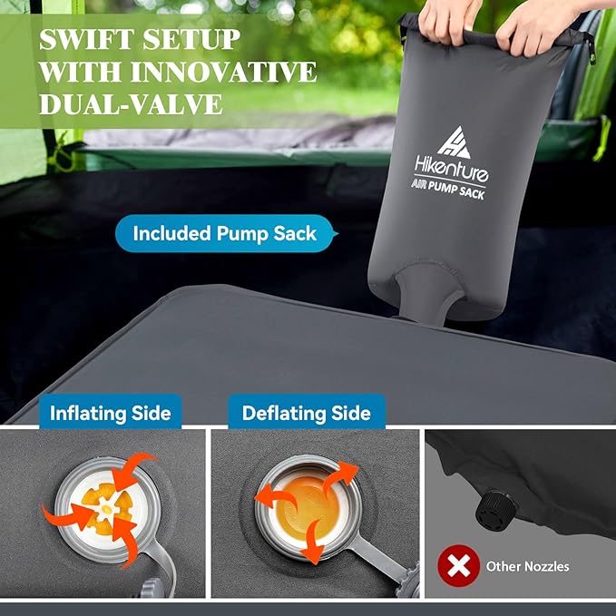 Hikenture Extra Thick Double Self Inflating Sleeping Pad, 9.5 R Camping Mattress 2 Person, Inflatable Foam Camping Pad with Pump Sack, Portable 4 in Thickness Comfort Plus Camping Mat for 4-Season