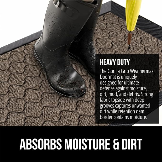 GORILLA GRIP 100% Waterproof All-Season WeatherMax Doormat, Durable Natural Rubber, Stain and Fade Resistant, Low Profile, Indoor Outdoor Doormats, Easy Clean Patio Entry Mat, 17x29, Latte Quatrefoil