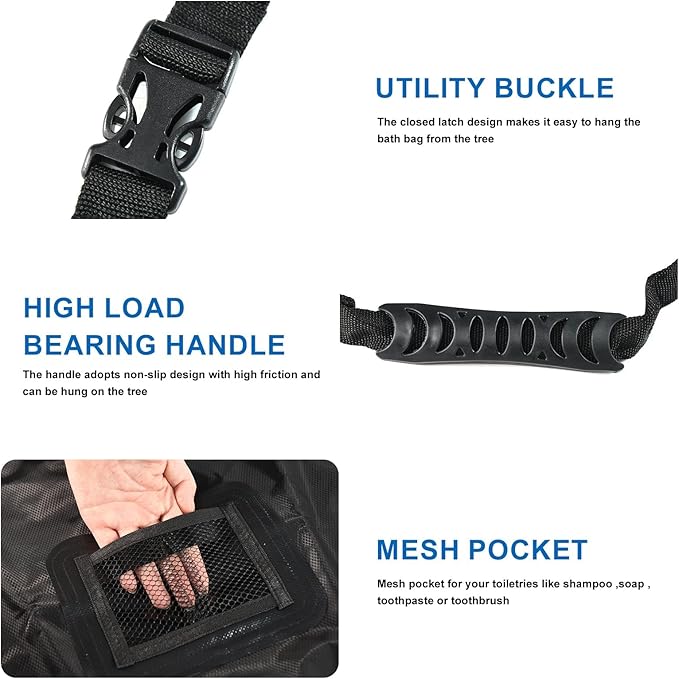 Camping Shower Bag, Solar Shower Bag 5-Gallon with Detachable Hose, Retractable Head Switch - Portable Shower for Camping Suitable for Camping, Hiking, Travel, Beach Swimming