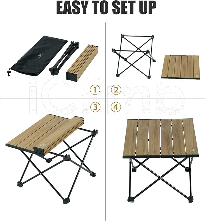iClimb Ultralight Compact Camping Folding Table with Carry Bag (Nature - L)