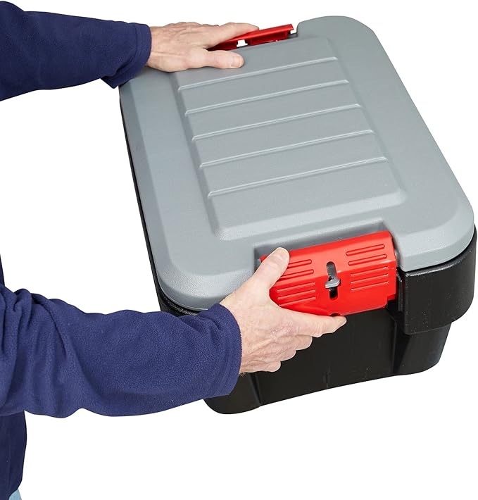 Rubbermaid® ActionPacker®️ 8 Gal Lockable Storage Box Pack of 4, Outdoor, Industrial, Rugged, Grey and Black