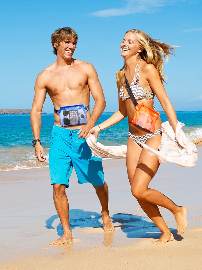 HEETA 2/3/4 Pack Waterproof Pouch with Waist Strap, Screen Touchable Dry Bag with Adjustable Belt for Phone Valuables for Kayaking, Swimming, Snorkeling, Boating, Fishing, Surfing & Beach