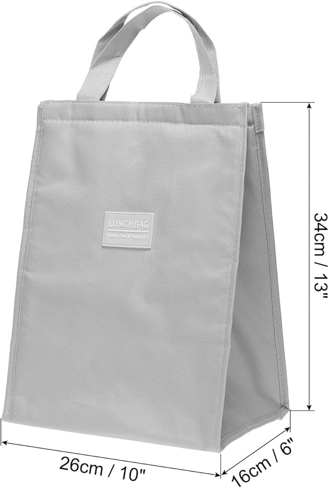 PATIKIL Insulated Lunch Bags, 10"x6"x13" Reusable Bento Bags Thermal Lunch Tote Portable Food Containers Bag for Men and Women, Grey