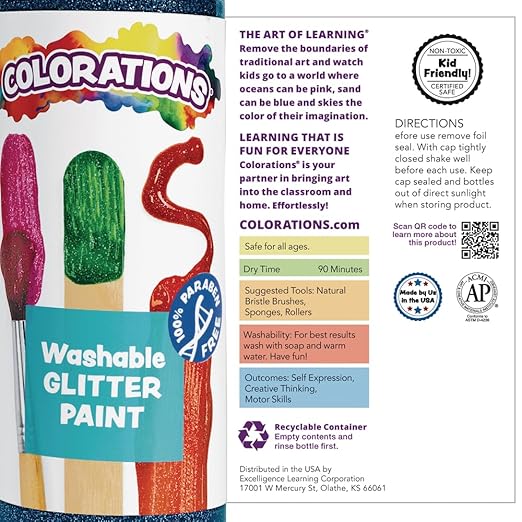 Colorations Washable Glitter Paint, 16 fl oz, Yellow, Non Toxic, Vibrant, Bold, Kids Paint, Craft, Hobby, Fun, Art Supplies
