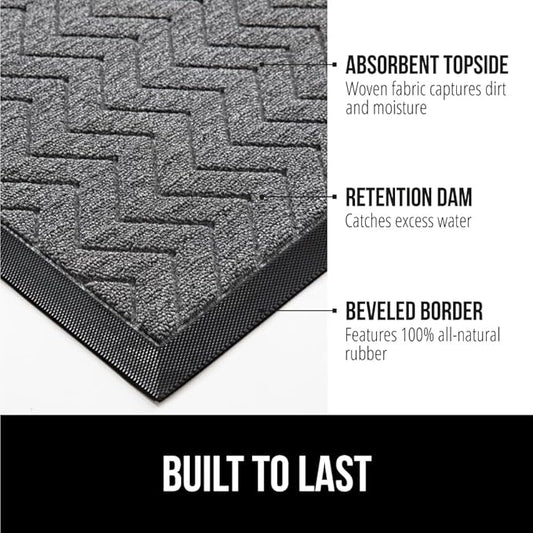 GORILLA GRIP All-Season WeatherMax Doormat, 72x24, Durable Natural Rubber, Stain and Fade Resistant, Low Profile, Indoor Outdoor Door Mats, Easy Clean Patio Entrance Mat, Steel Chevron