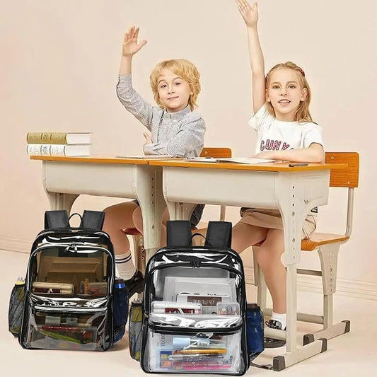 Clear Backpack,15 '' Clear Backpacks for School Heavy Duty PVC See Through Bag Waterproof Bookbag for Girls & Boys, Black