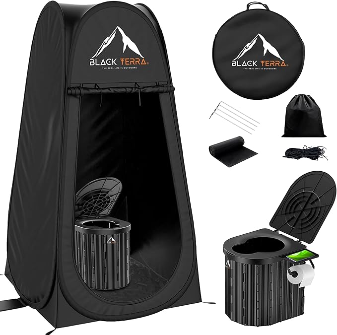 BlackTerra Portable Toilet for Adults - Portable Toilet for Camping Privacy Outdoor Bathroom Tent XL Portable Toilet Set for Adults