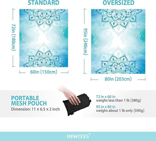 Beach Blanket Waterproof Sandproof Oversized 95”x 80”,Sand Free Beach Mat with Corner Pockets,Portable Mesh Bag for Beach Festival,Picnic,Travel and Outdoor Camping (Mandala)