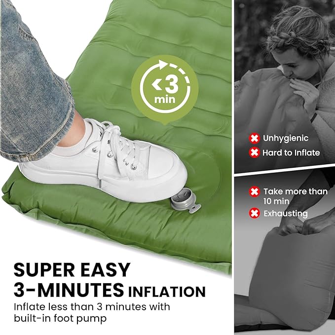 Double Sleeping Pad, 4.7“ Ultra-Thick Camping Mattress 2 Person for Backpacking, Hiking (Green, Full)