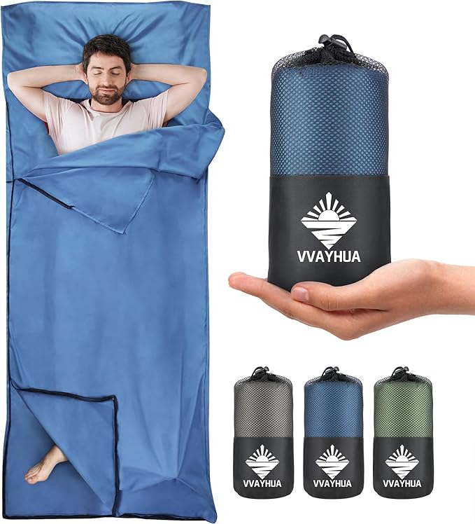 Sleeping Bag Liner, Self Tan Sleep Sack, Adult Sleep Sack, Two-Way-Zipper Expose Feet Separately, Portable Single Camping Travel Sheets for Hotel,Hostels,Business Trips