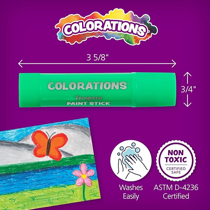 Tempera Paint Sticks, 24 Colors, Silky Smooth Color Application, Classic, Neon & Metallic Colors