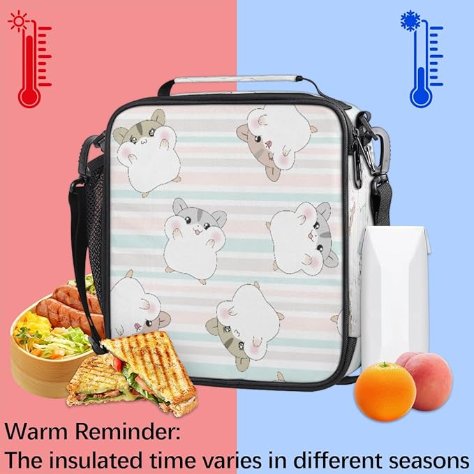Pardick Cute Hamster Lunch Bag for Girls Boys,Hamster Insulated Lunch Box Kids with Adjustable Shoulder Strap,Waterproof Students Lunch Tote Cooler Bag for School Picnic Travel Outdoor