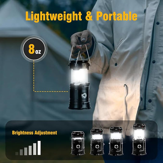 Solar Camping Lantern for Power Outages - USB Rechargeable Lamp Camping Essentials，Collapsible Portable Waterproof Solar Lights for Indoor Outdoor Emergency Light