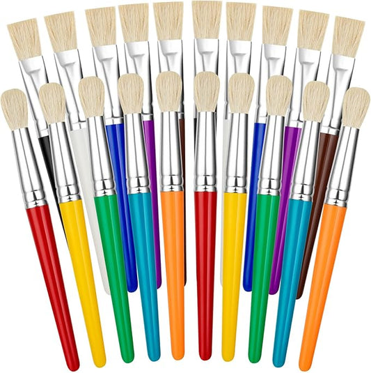 20 Pcs Paint Brushes for Kids Bulk - Round and Flat Kids Paint Brushes, Easy Clean and Hold Toddler Paint Brushes for Acrylic Oil Watercolor Washable Paint