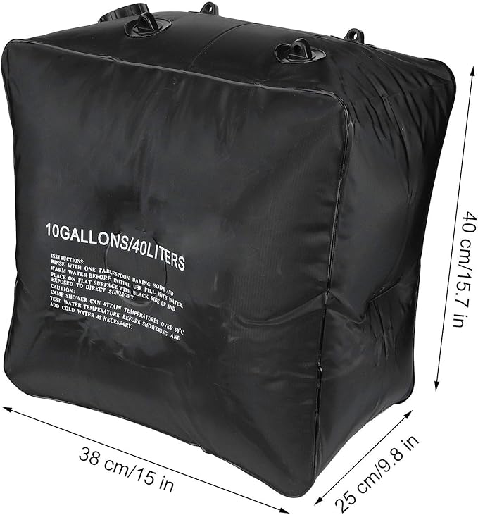 Fdit 40L Portable Solar Shower Bag Automatic Heat Absorption Large Capacity PVC Outdoor Camping Shower with Retractable Shower Head, Suitable for Travel Hiking