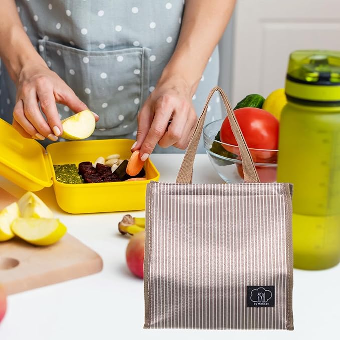 PATIKIL Insulated Lunch Bag, Oxford Cloth Waterproof Lunch Tote Bag Thermal Portable Lunch Box Food Container for Work Office Picnic Outdoor, 9.45"x5.91"x8.66", Brown