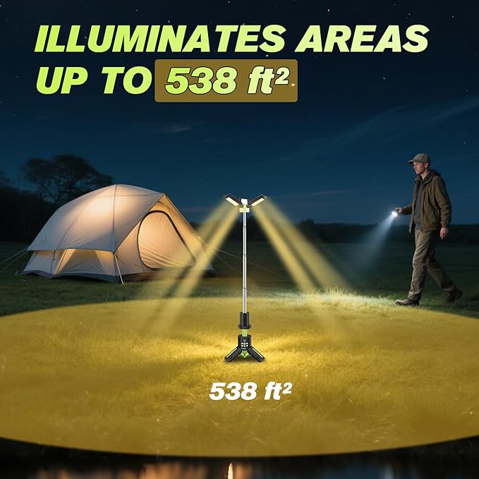 Telescopic Camping Lights with Stand, 5000LM Rechargeable LED Flashlight, 9 Color Modes, Collapsible Tent Lantern with Reflective Strips, Magnetic Base for Power Outages, Camping & Emergency