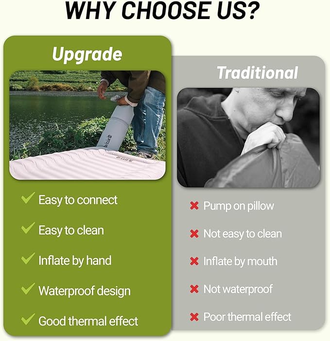 Himalaya Backpacking Sleeping Pad with Pillow Inflatable Sleeping Pad for Camping with 4-Layer Design - 3.3 R Value - Thick 3.9" -20D Nylon+TPU Reversible Sleeping Pad Lightweight Waterproof