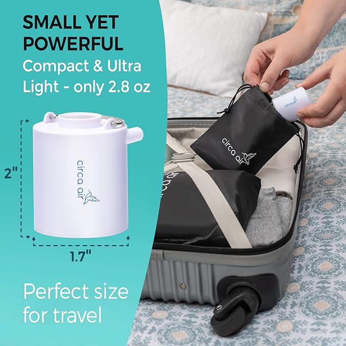 CIRCA AIR Mini Portable Air Pump for Inflatables, Mini Air Pump for Mattress Sleeping Pad, Rechargeable USB Small Air Pump, Travel Vacuum Pump, Tiny Portable Inflator Pump, Pool Float Pump for Toys