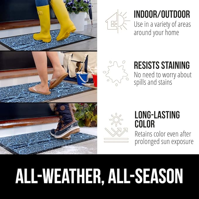 GORILLA GRIP 100% Waterproof All-Season WeatherMax Doormat, 72x24 Runner, Durable Natural Rubber, Stain and Fade Resistant, Low Profile, Indoor Outdoor Door Mats, Easy Clean Mat, Ocean Blue Waves