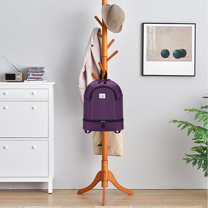 Dry Wet Drawstring Backpack with Shoe Compartment for Women Adjustable Gym Bag