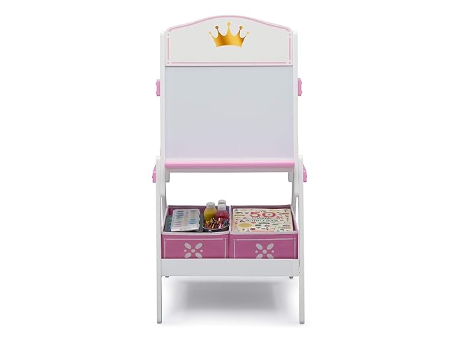 Delta Children Princess Crown Wooden Activity Easel with Storage - Ideal for Arts & Crafts, Drawing, Homeschooling and More - Greenguard Gold Certified, White/Pink