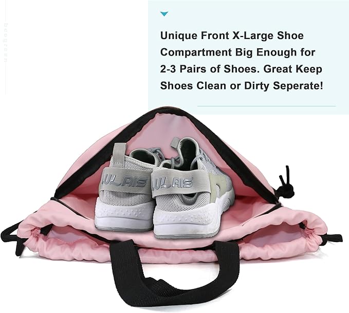 BeeGreen Drawstring Backpack Bag with Shoe Compartment, X-Large Black Gym Sports String Cinch Backpack