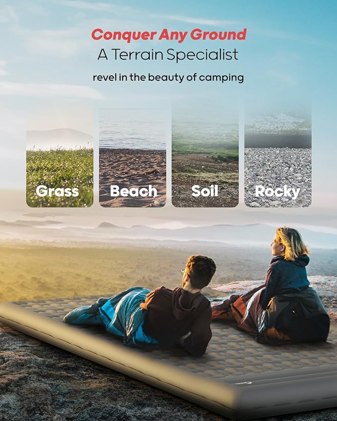 QPAU Camping Sleeping Pad, 2 Person Camping Mat, Enhanced Support for Healthy, with Built-in Foot Pump, 4.7 Inch Durable Sleeping Mattress for Camping, Hiking, Backpacking and Home