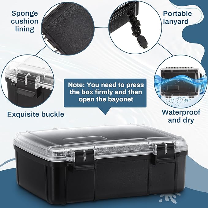 2 Pcs Waterproof Dry Box for Boat Junction Box 9.3 x 7.1 x 3.15 Inches Watertight Storage Box Protective Case Airtight Dry Box for Mobile Phones Wallets Camping Hiking Boating, Black