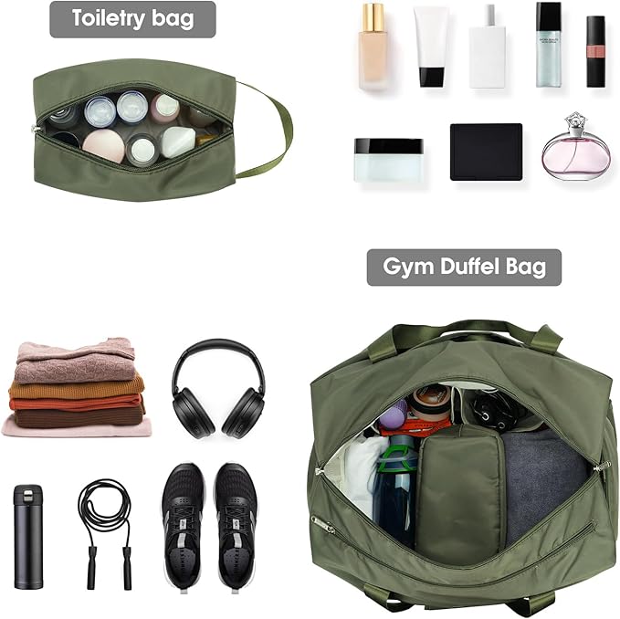 Ceneda 20" Gym Duffel Bag with Wet Pocket Shoes Compartment Portable Overnight Weekender Bag Travel bag Yoga Bag for Women (Green)